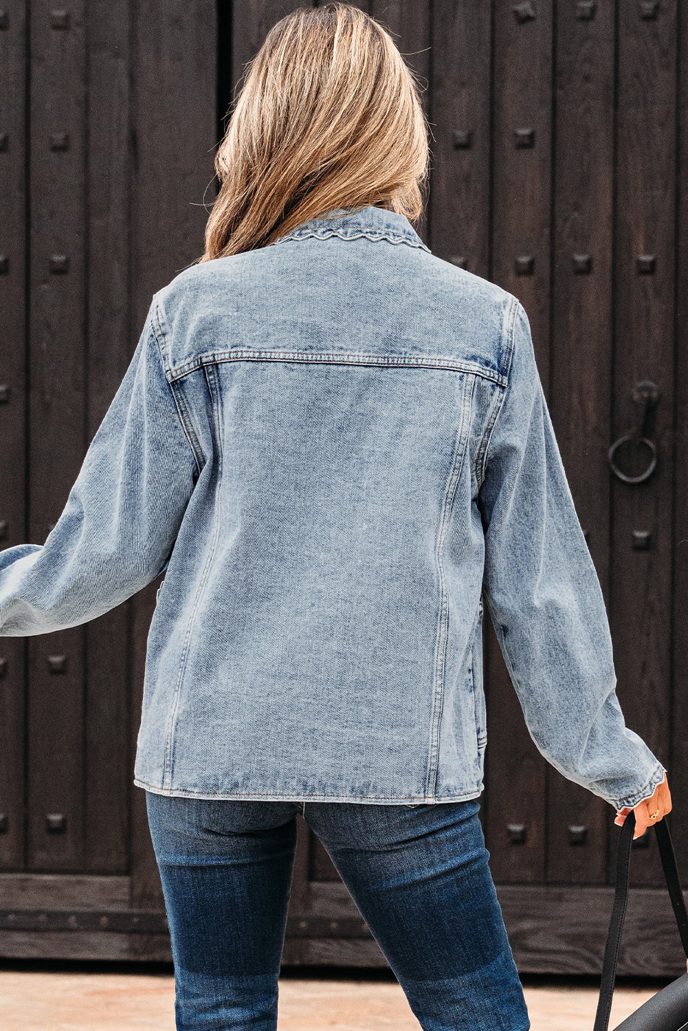 Brooklyn Scallop Trim Button Up Denim Jacket