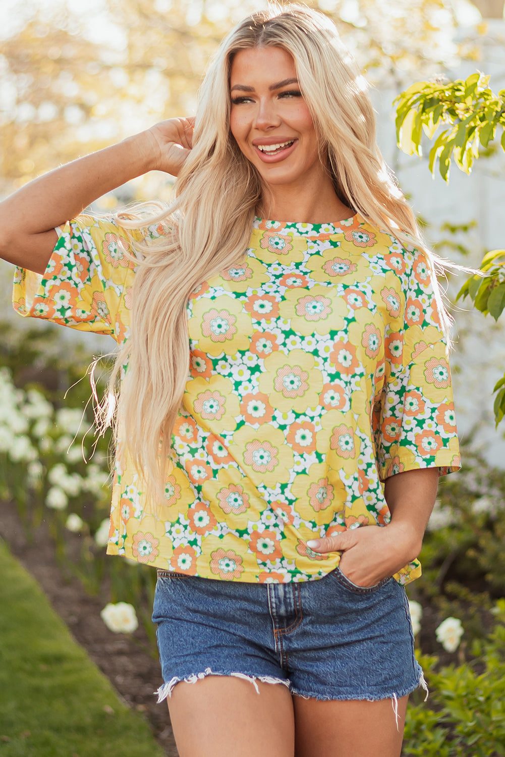 Elouise Flower Drop Shoulder Loose Top