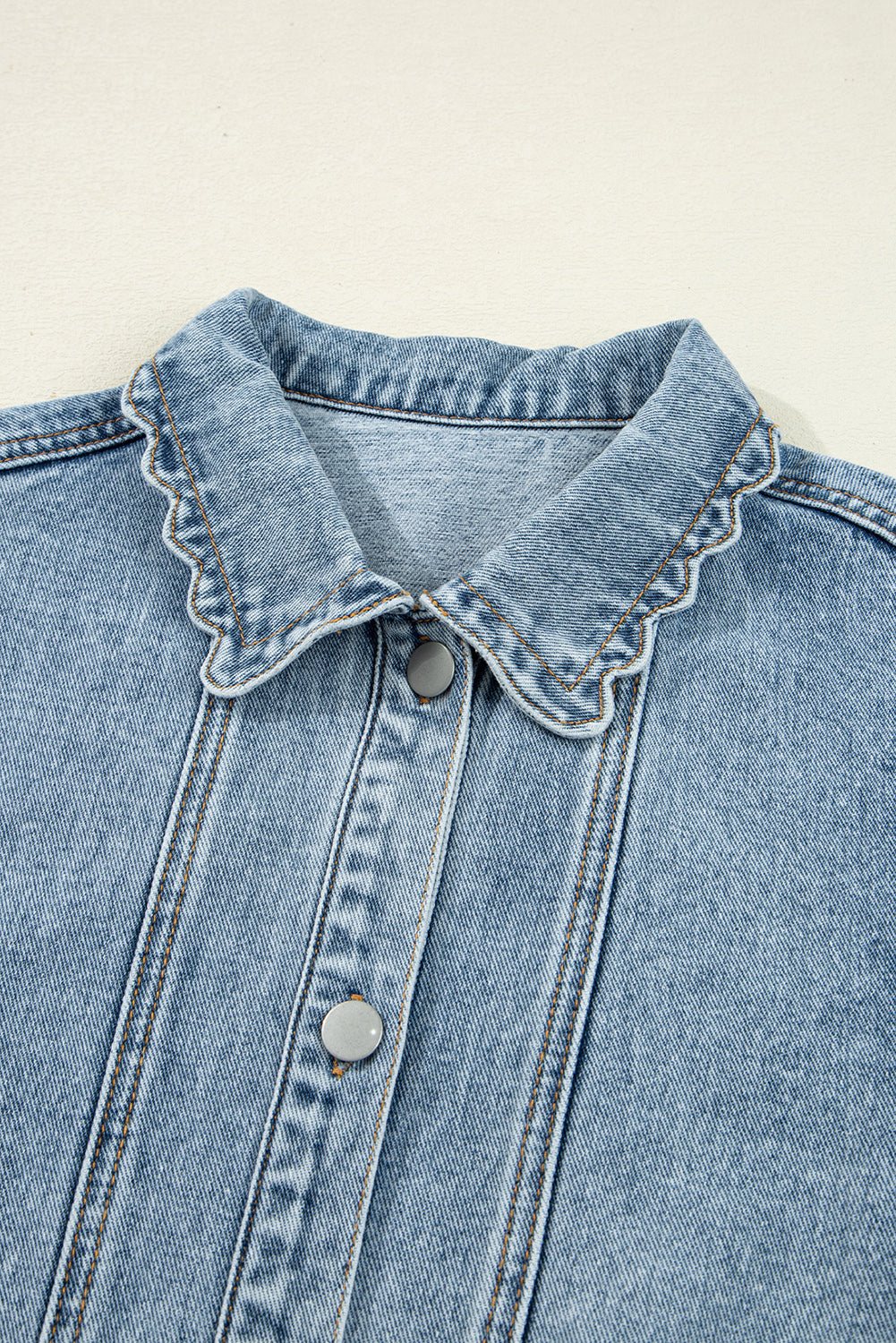Brooklyn Scallop Trim Button Up Denim Jacket