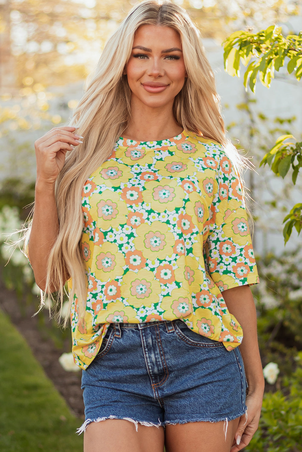 Elouise Flower Drop Shoulder Loose Top